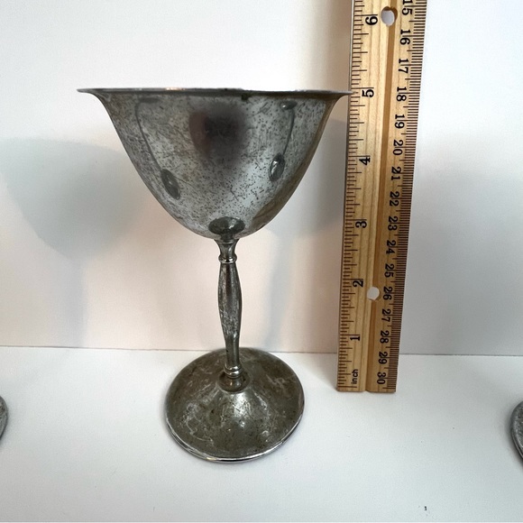 Vintage Silverplate Goblets – Set of 5 – Pewter Stemware – Mid Century Barware - Picture 2 of 7